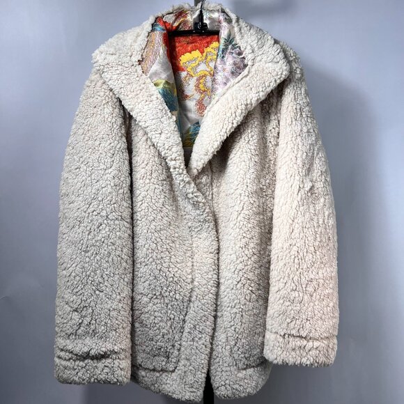 NWT JOHNNY WAS Peony Jacquard Coat with Sherpa Trim and Pomp-pomp Tassels M - Picture 6 of 9